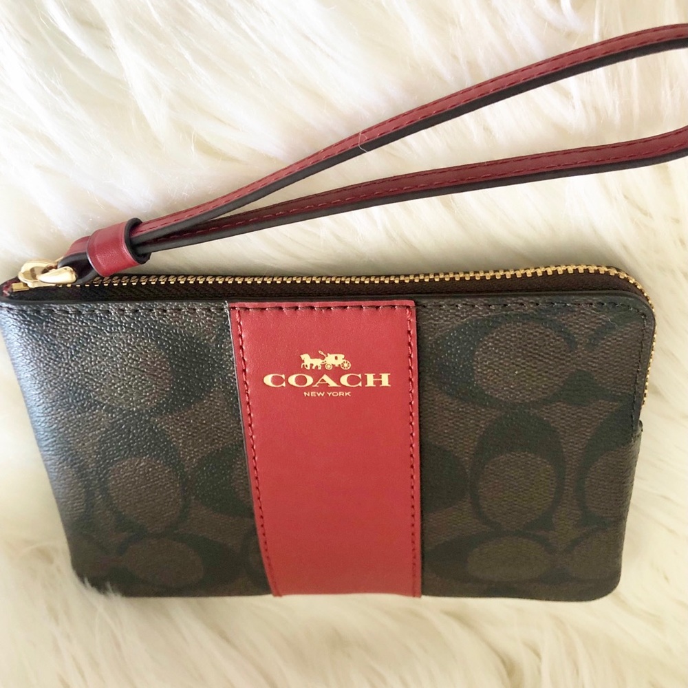 Coach Brown and Red Wristlet